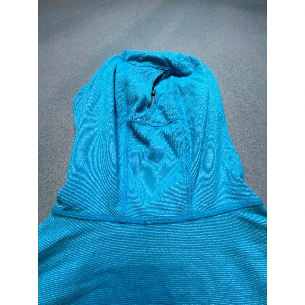 Lululemon Turquoise Blue Ruched Half Zip Hoodie Long Sleeve Thumbholes Size 6-53